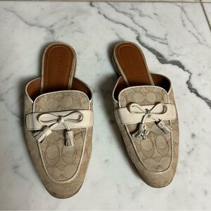 Coach Beige FG2709 STASSI Slide Mule Signature Jacquard Light khaki/chalk Size 8